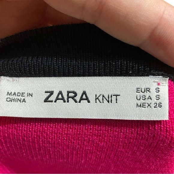 Zara Knit Black and Pink Cardigan with front Zipper and Contrasting Size S - Picture 4 of 6